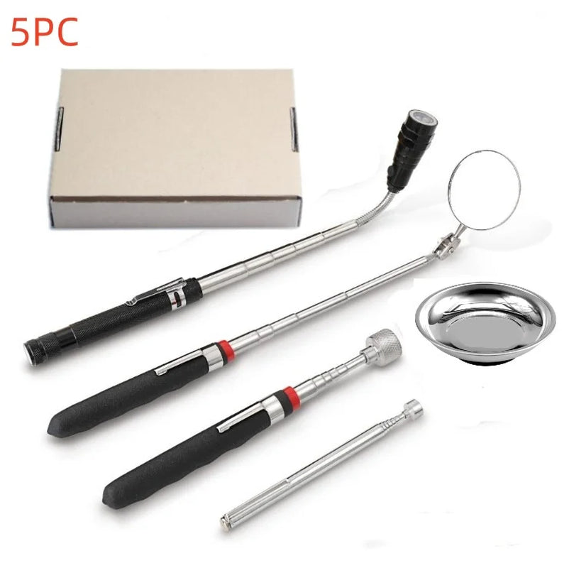360° Inspection Mirror LED Light Telescoping Mirrors Extend Mechanic Tools Inspection Mirror Telescopic Handle Repairing Tools