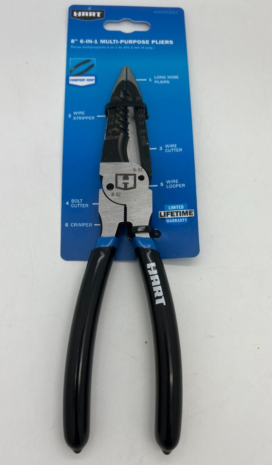 HART 8" 6-IN-1 MULTI-PURPOSE PLIERS Long Nose Wire Striper Cutter Looper 203Mm