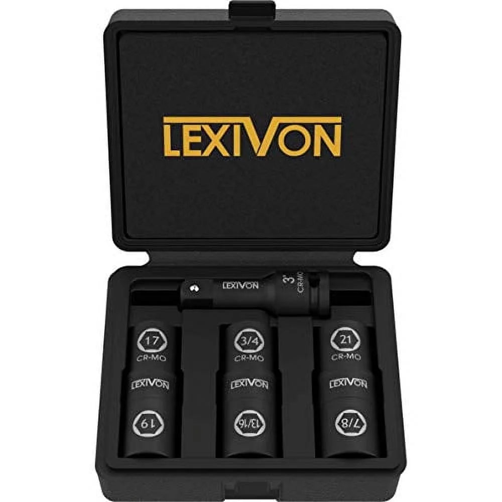 1/2-Inch Impact Socket Set, 6 Total Lug Nut Size, Innovative Flip Socket Design Cover Most Commonly Inch & Metric Use Sizes, Cr-Mo Steel = Fully Impact Grade (LX-111)