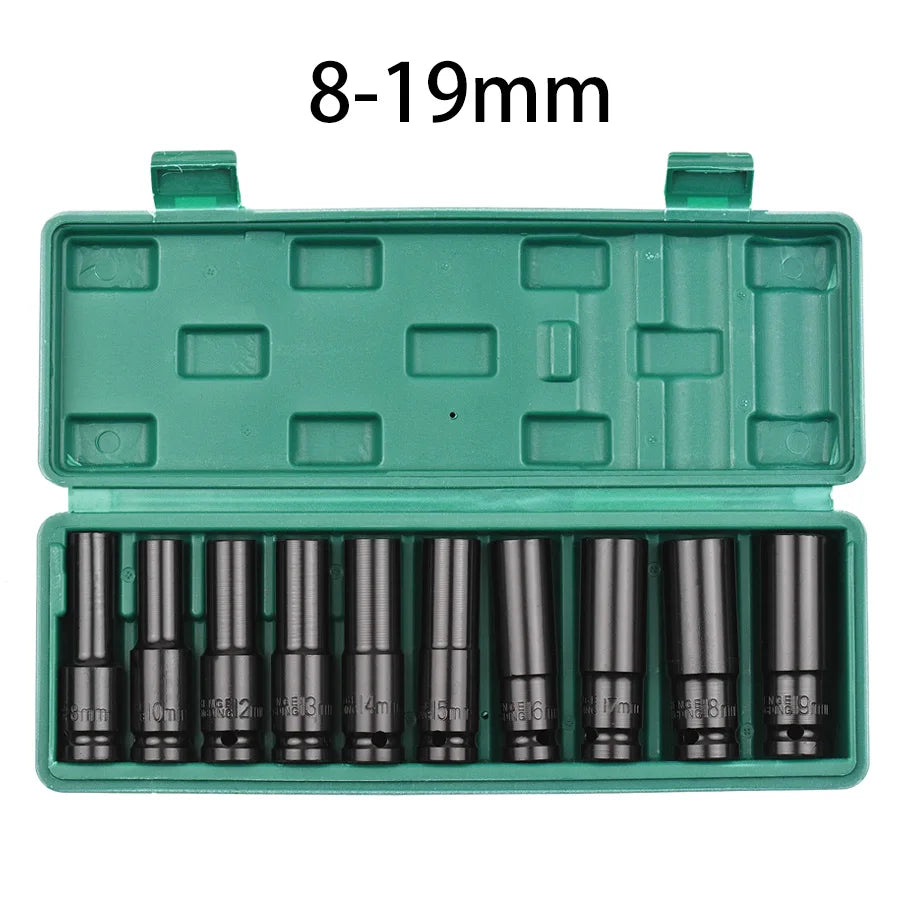 1/2Inch Drive 6-Point Impact Socket Set 10-Piece Metric Sizes 8-24M/10-24Mm Carbon Steel Impact Socket Set with Hard Storage Box