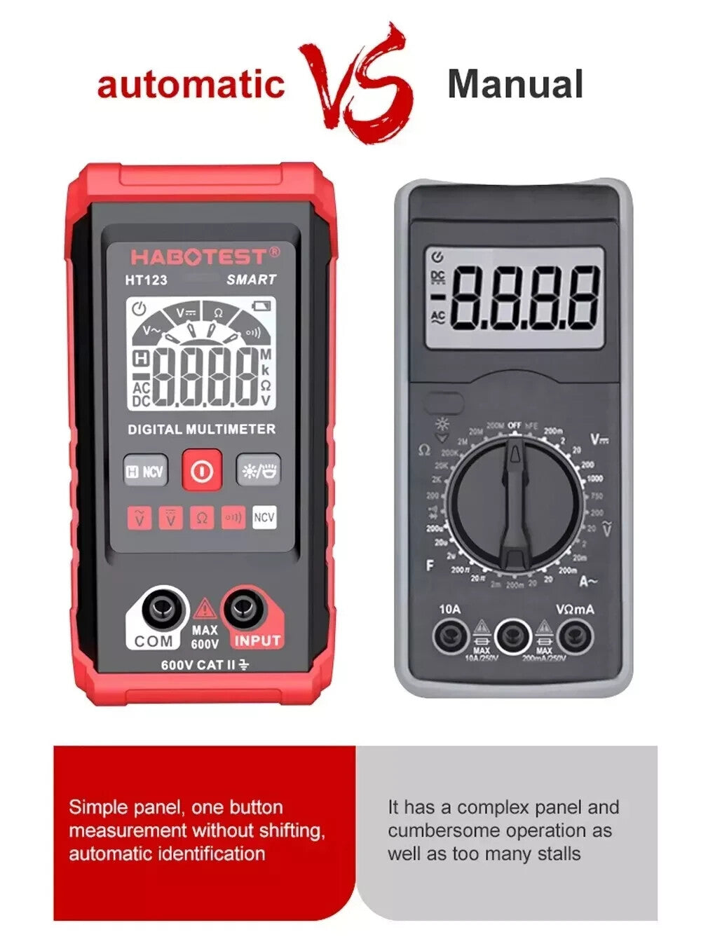 HABOTEST HT123 Digital Multimeter Smart Voltmeter Ohmmeter AC DC Meter Tester US