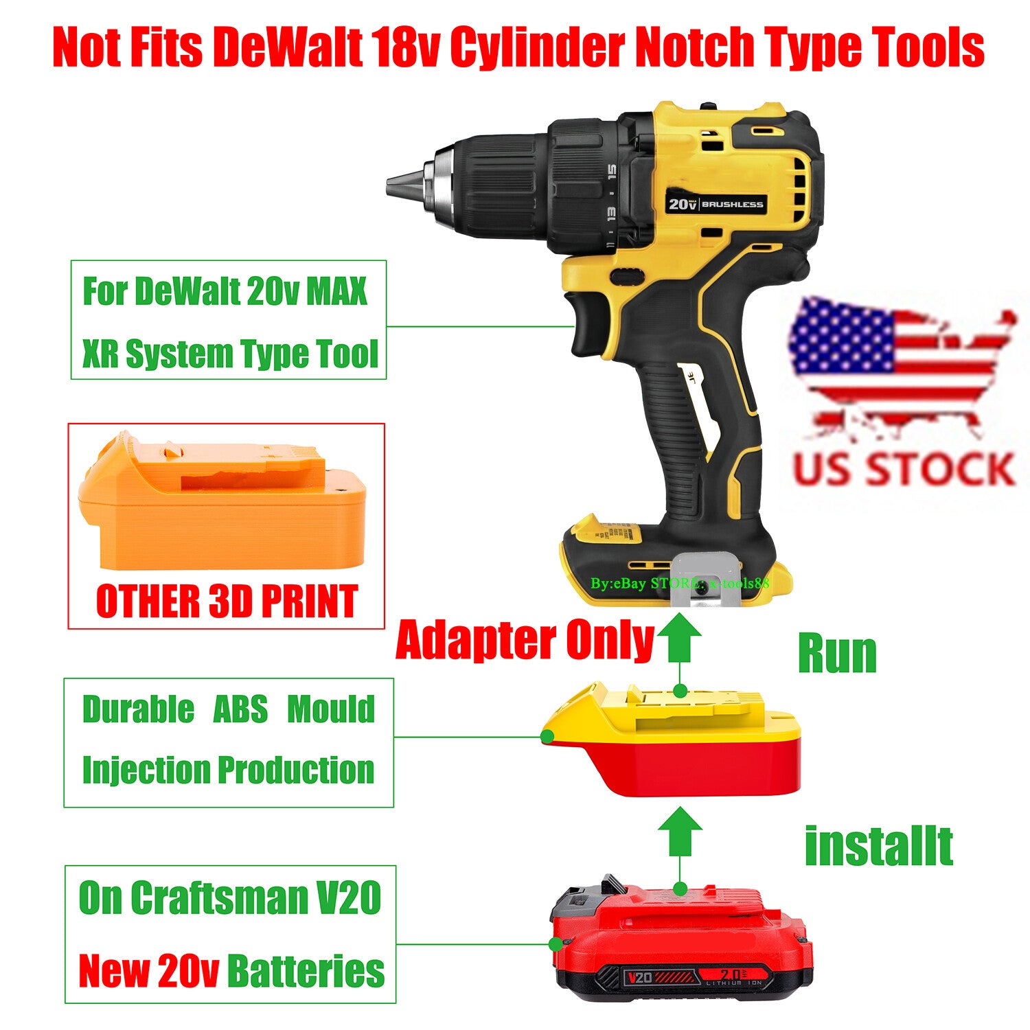 1X Adapter Convert for Craftsman V20 NEW 20V Battery to Fits Dewalt 20V MAX Tool