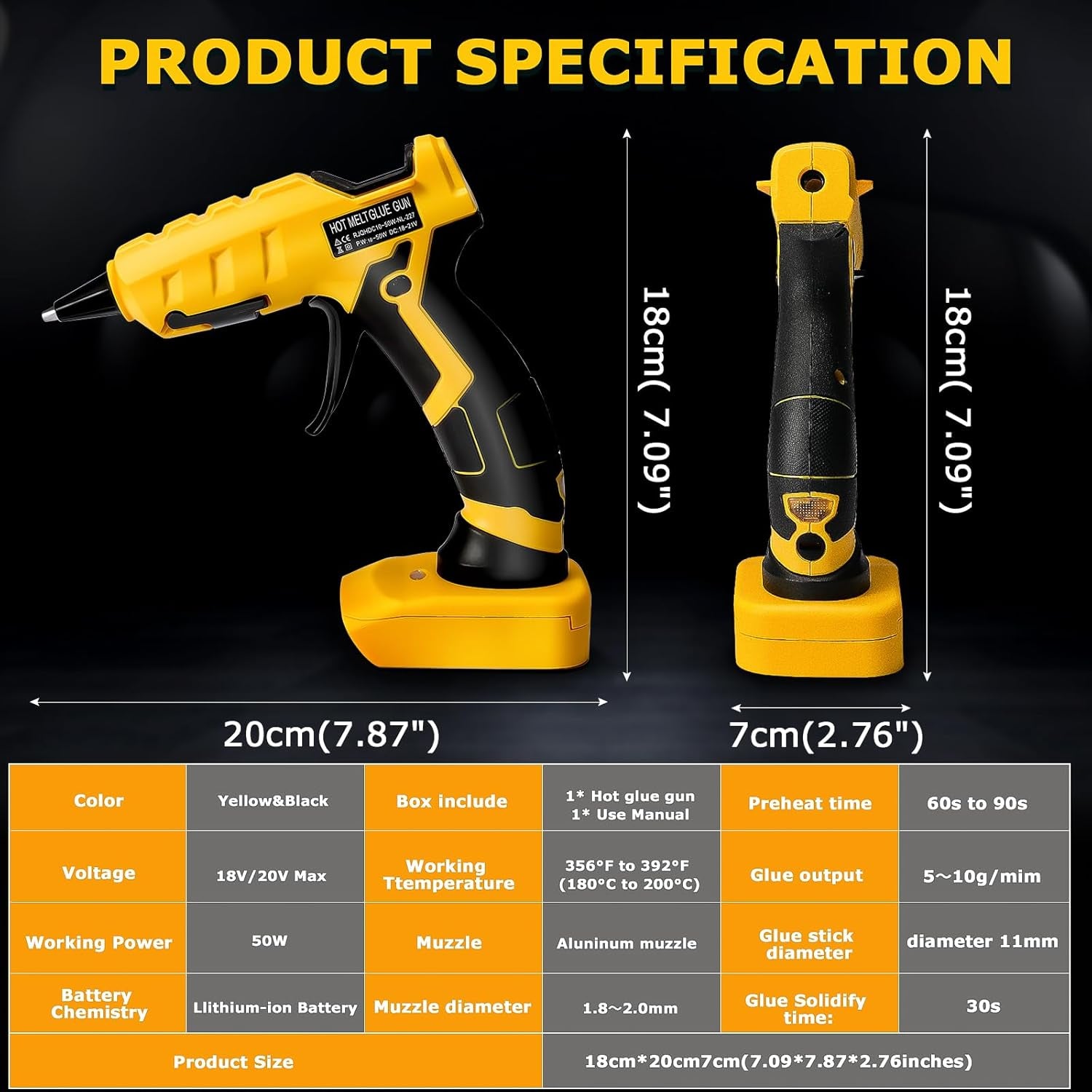 Cordless Hot Glue Gun for Dewalt, Suitable for Dewalt 18V/20V Max Lithium-Ion Battery, 30S Quick Preheat Hot Melt Glue Gun with 30 Pcs Glue Sticks(7 * 150Mm) for Arts/Crafts/Diy/Repairs(Tool Only)
