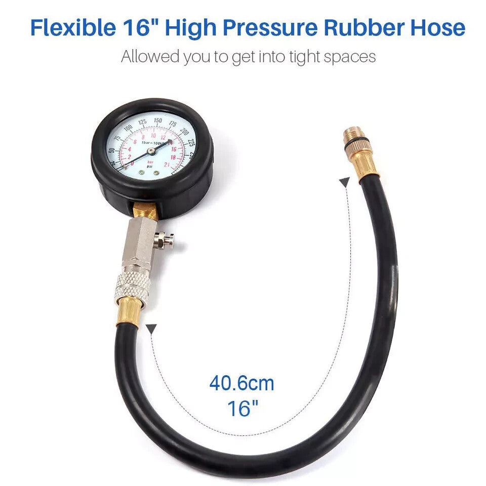 Engine Cylinder Compression Gauge Tester Kit Gas Engine Diagnostic Testing Tool.