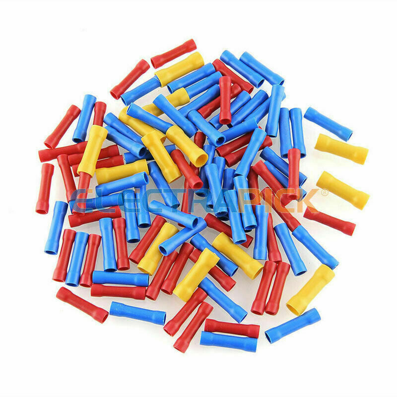 200PCS Insulated Straight Electrical Wire Connectors Butt Splice Crimp Terminals