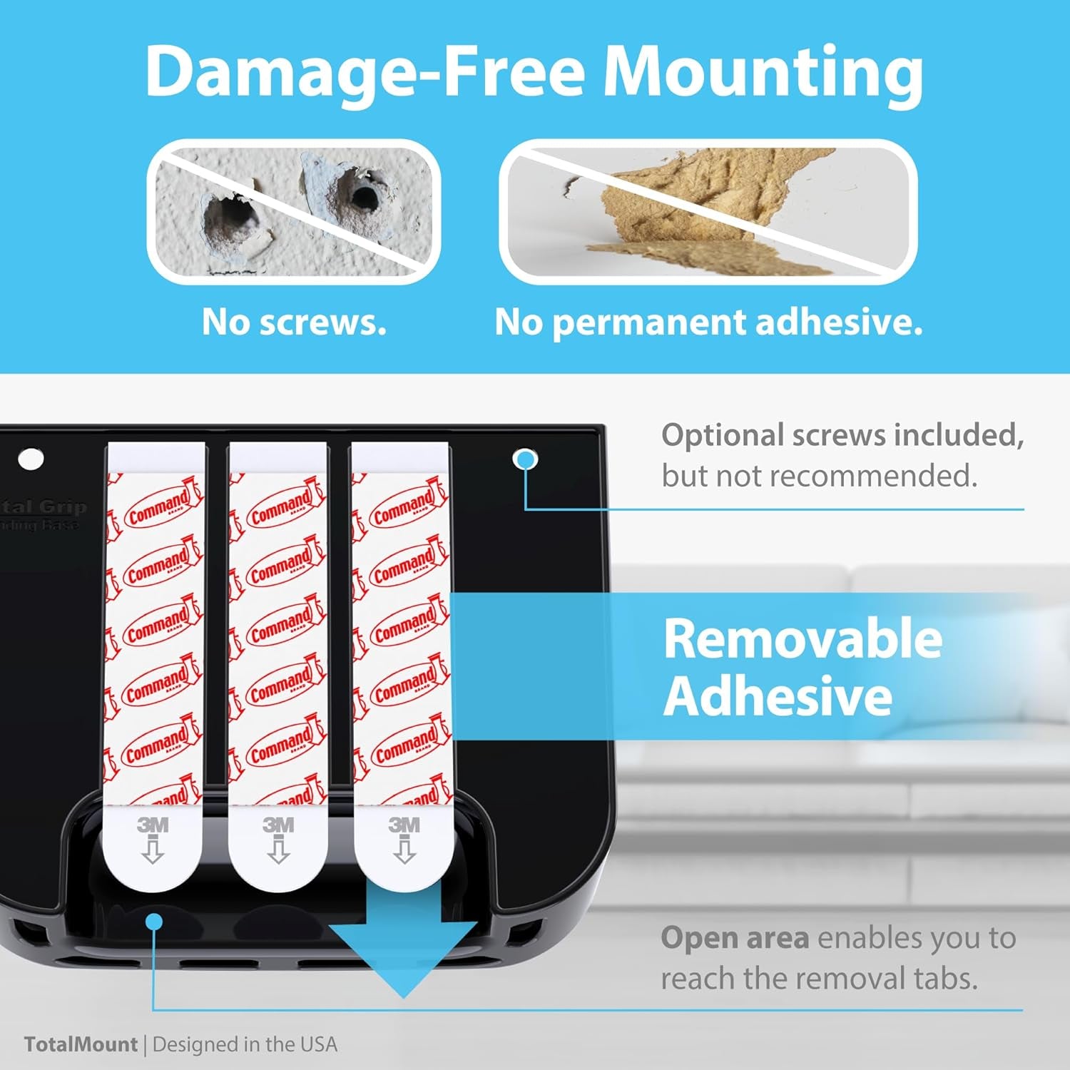 Hole-Free Remote Holders – Eliminate Need to Drill Holes in Your Wall (For 2 or 3 Remote Controls – Black – Quantity 2)