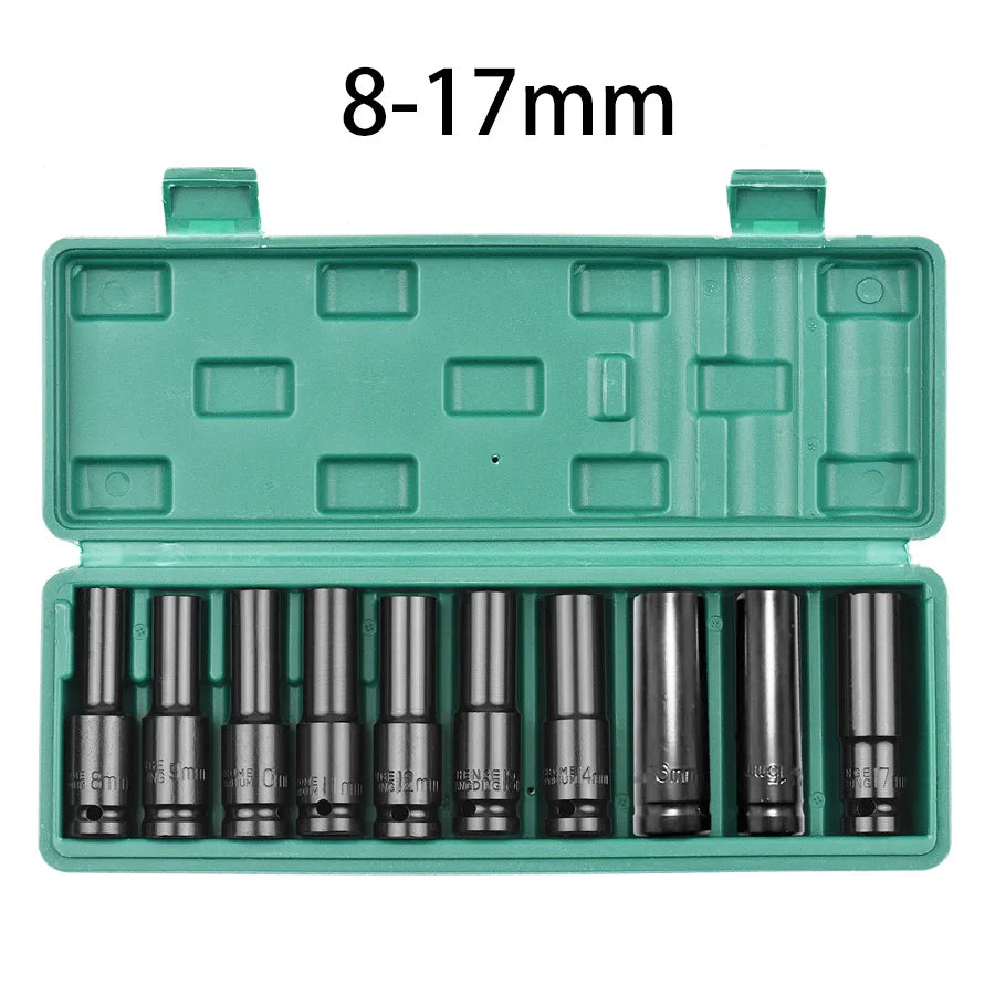 1/2Inch Drive 6-Point Impact Socket Set 10-Piece Metric Sizes 8-24M/10-24Mm Carbon Steel Impact Socket Set with Hard Storage Box