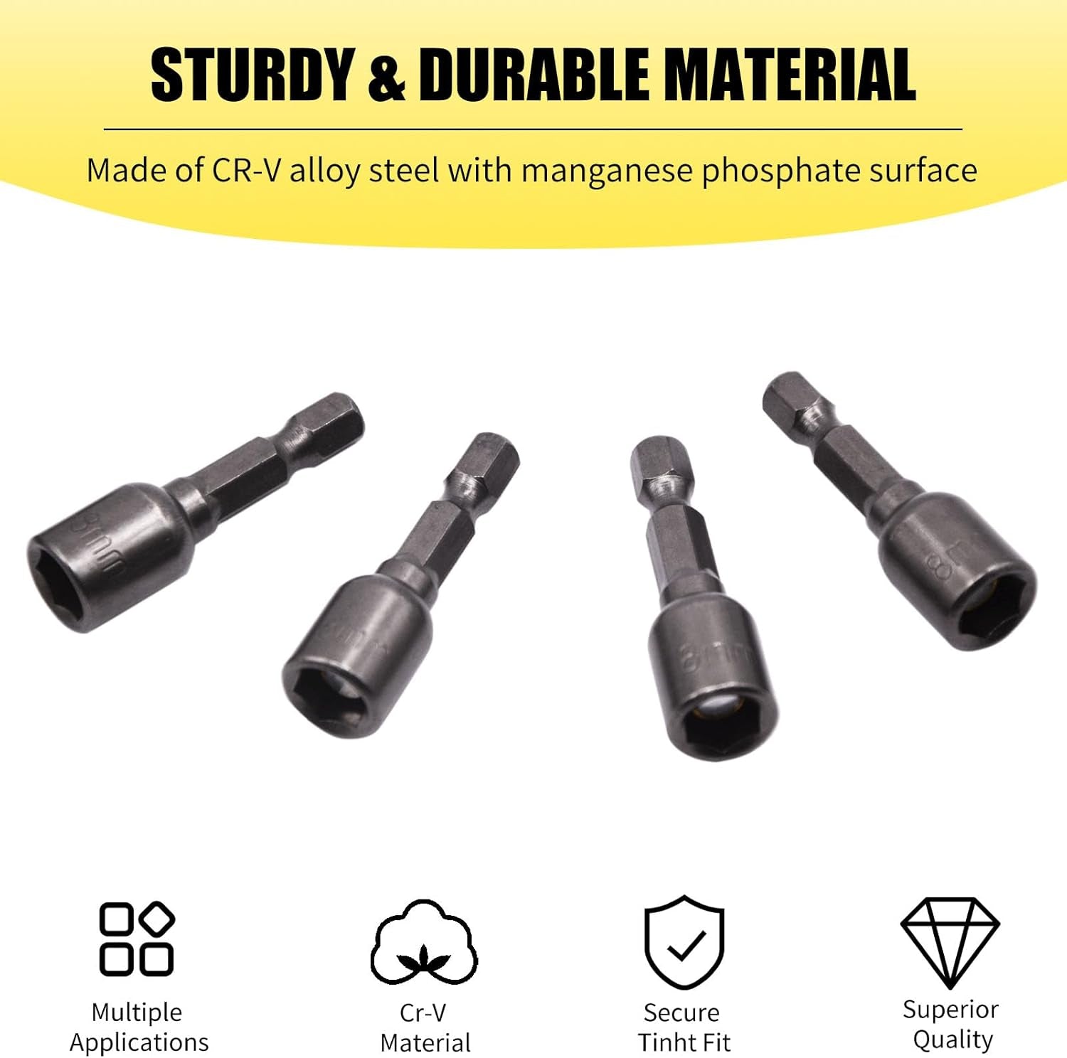 5/16 Nut Driver Magnetic Power 8Mm Socket Adapter Drill Impact Bit Set 1/4 Inch Hex for Power Tools, 10-Piece