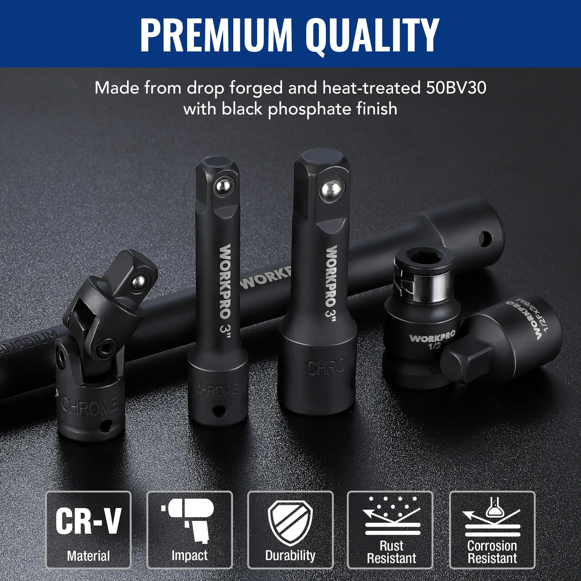 18Pieces Drive Tool Accessory Set Includes Socket Adapters Socket Extension Bar Swivel Universal Joints Impact Coupler