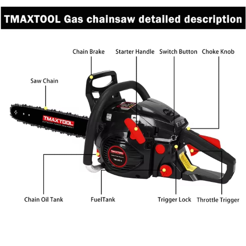 FCJ TMAXTOOL 62Cc Gas Chainsaw 20 Inch Powerful 2-Stroke for Pruning Industrial Grade Electric Tool