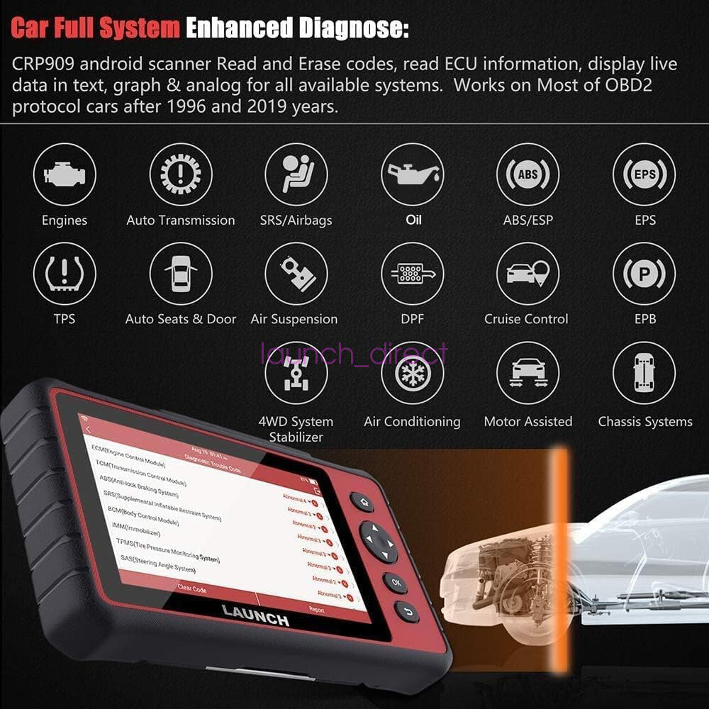 LAUNCH CRP909E Car OBD2 Scanner Full System Diagnostic Tool Code Reader Scanner