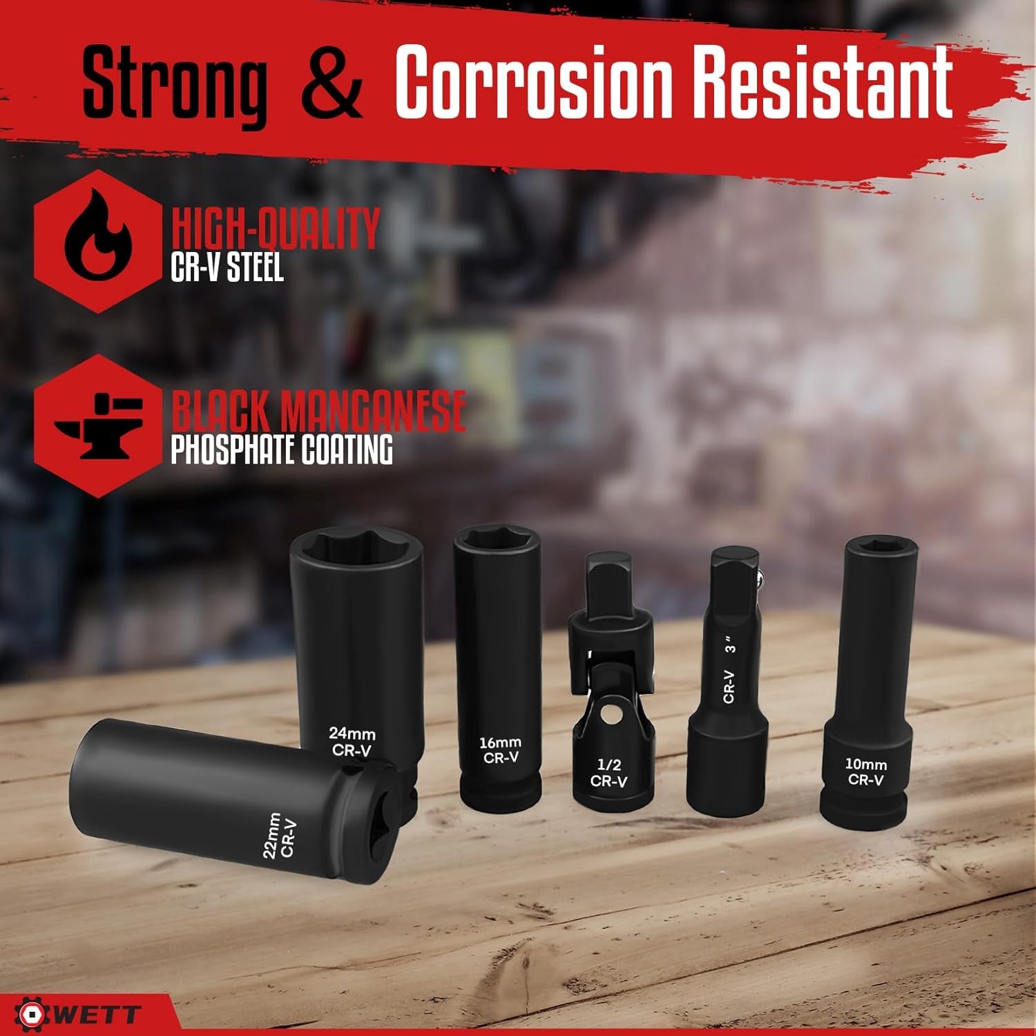 1/2-Inch Drive Deep Impact Socket Set, 20 Piece Metric Socket Set, 6 Point, Cr-V
