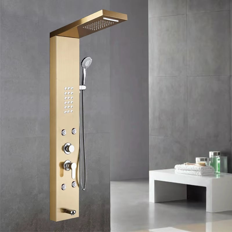 Hot Sale Luxury Black Color Thermostatic Led Rain Shower Head Bathroom Stainless Steel Wall Mounted Waterfall Shower Panels