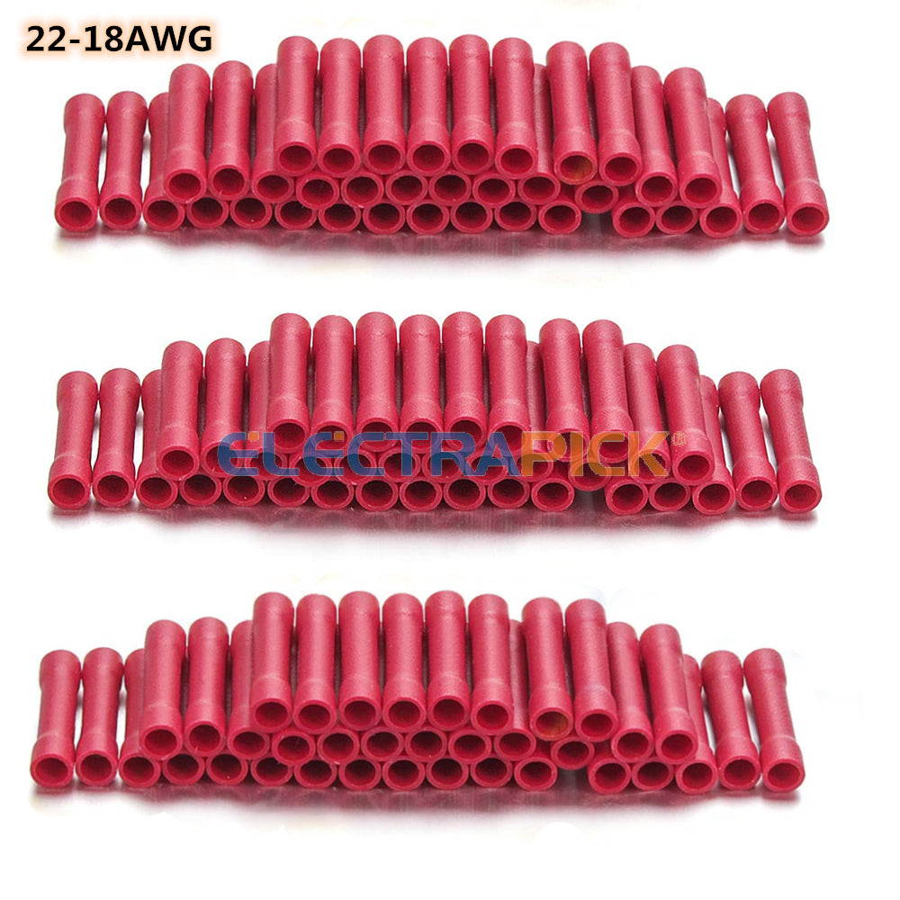 200PCS Insulated Straight Electrical Wire Connectors Butt Splice Crimp Terminals