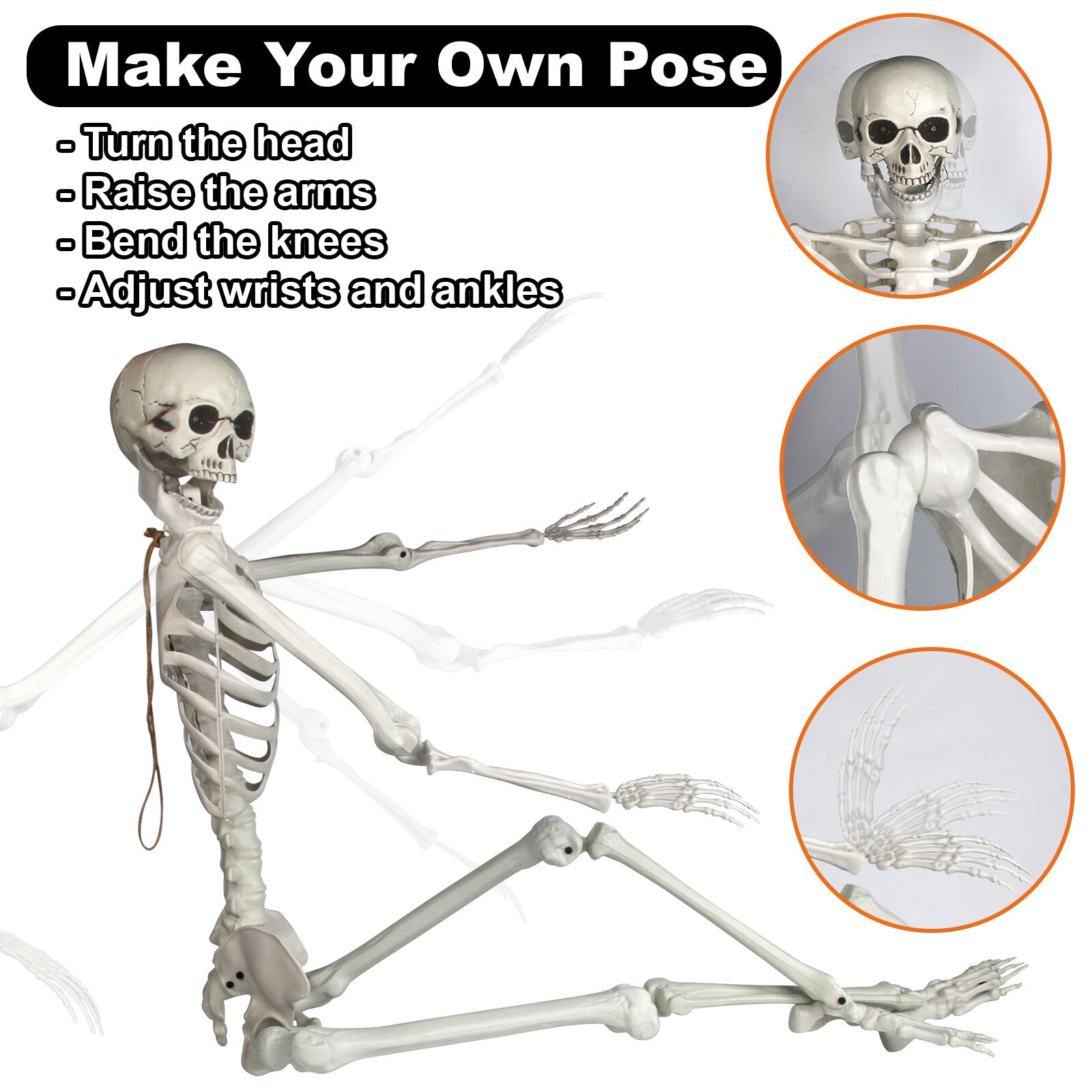 5.5FT Halloween Life Size Skeleton 66" Realistic Posable Human Hanging Skeleton