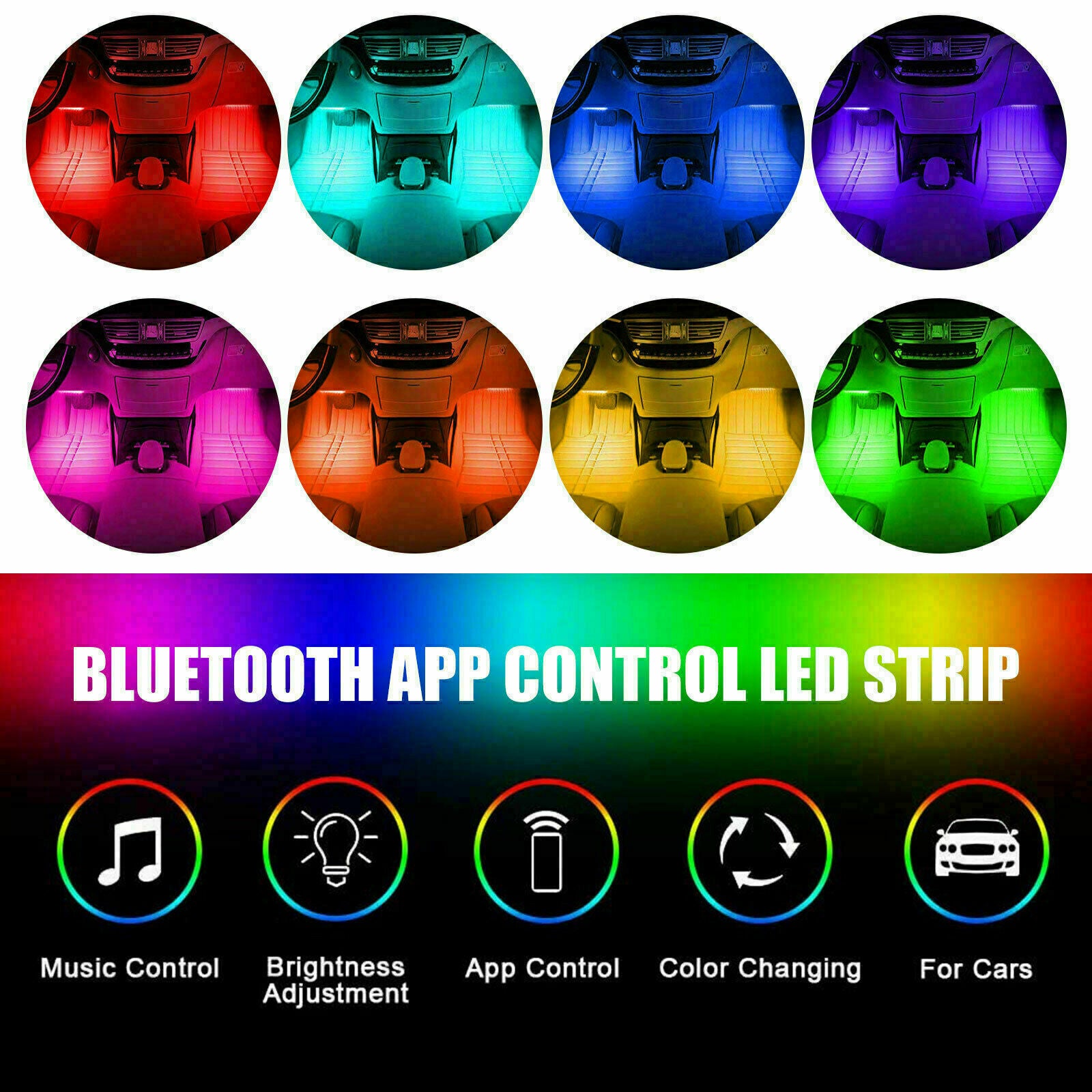 4X9 4X12 LED Car Interior Decor Neon Atmosphere Light Strip with Music Control