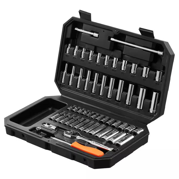 Socket Set, 1/4 In. Drive Socket and Ratchet Set, 6-Point Socket Opening, 54-Pieces Tool Set SAE and Metric