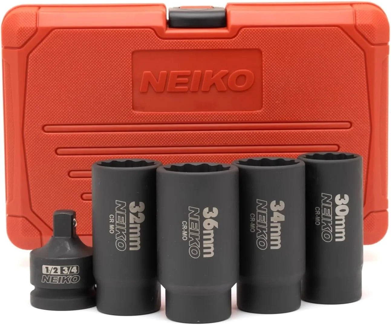 02530A 5 Piece 12 Point Socket Set 1/2” Drive, Lug Nut Remover, Spindle Nut Socket, Axle Nut Socket Set, Metric 30Mm - 36Mm Socket 1/2 Drive Impact Set, Cr-Mo Impact Adapter, 3/4" -1/2” Reducer