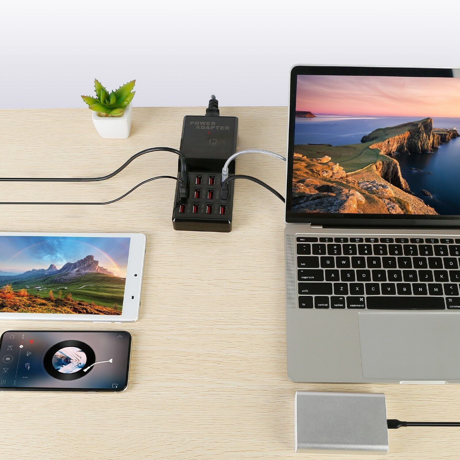 Multi 12 Port USB Charging Station Hub Desktop Wall Cell Phone Charger Organizer