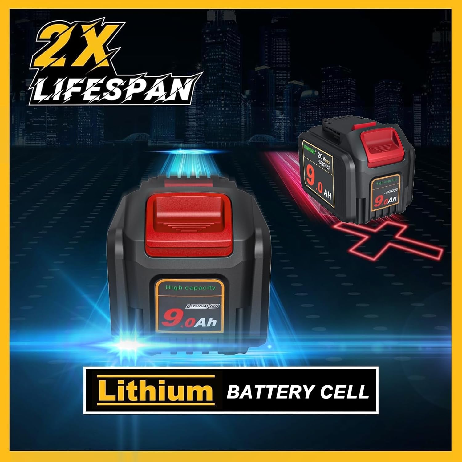 2 Pack DCB200 20V 9.0Ah Replacement Battery Compatible with Dewalt 20V Cordless Tools with Digital Indicator