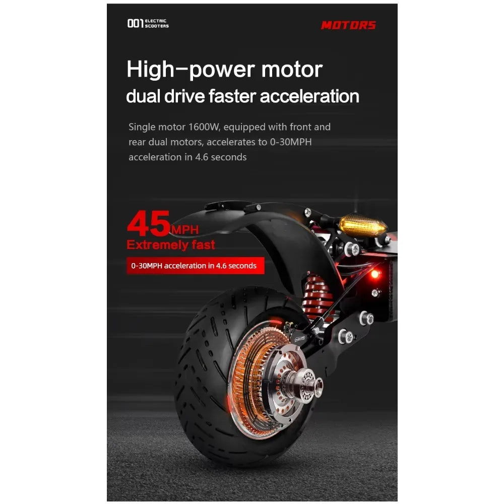 Boyueda Q7Pro E-Scooter 3200W Dual Motor 52V19Ah Battery Shock-Absorbing Seats Electric Scooter 10*3.5Inch Silent Tire Escooters