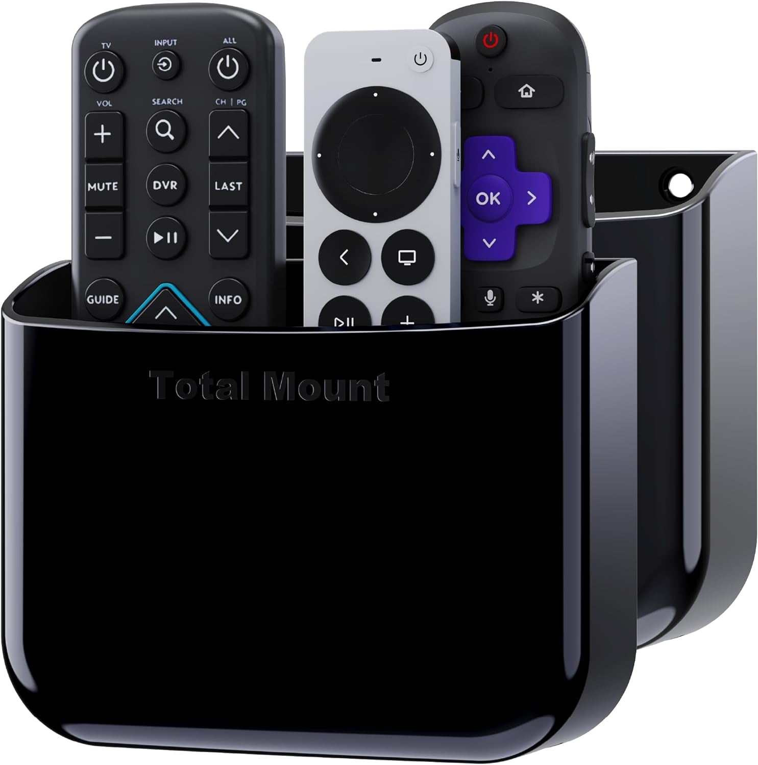 Hole-Free Remote Holders – Eliminate Need to Drill Holes in Your Wall (For 2 or 3 Remote Controls – Black – Quantity 2)