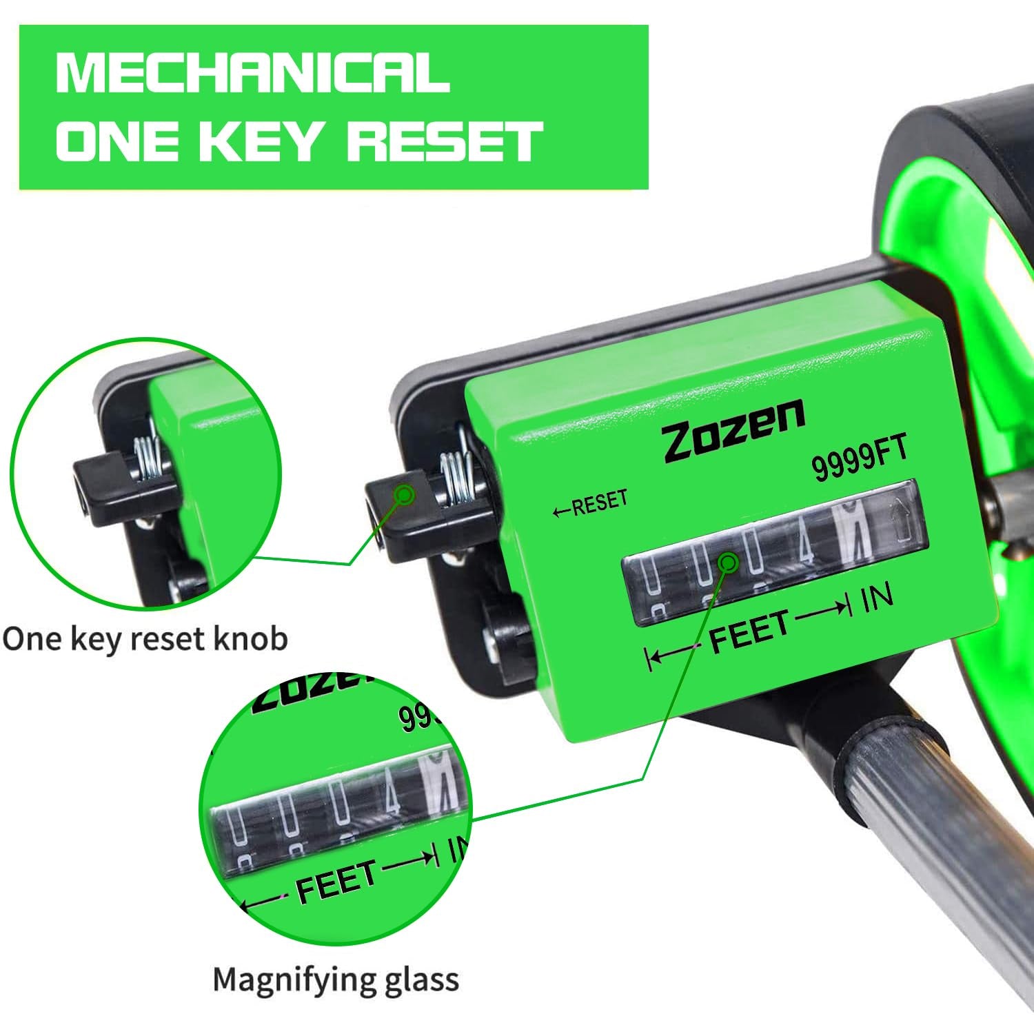Measuring Wheel, Green 6Inch Measure Wheel, Distance Measuring in Feet and Inches, Rolling Measurement [Up to 10,000Ft], Telescopic/Mechanical/One Key to Reset, Include Carrying Bag.