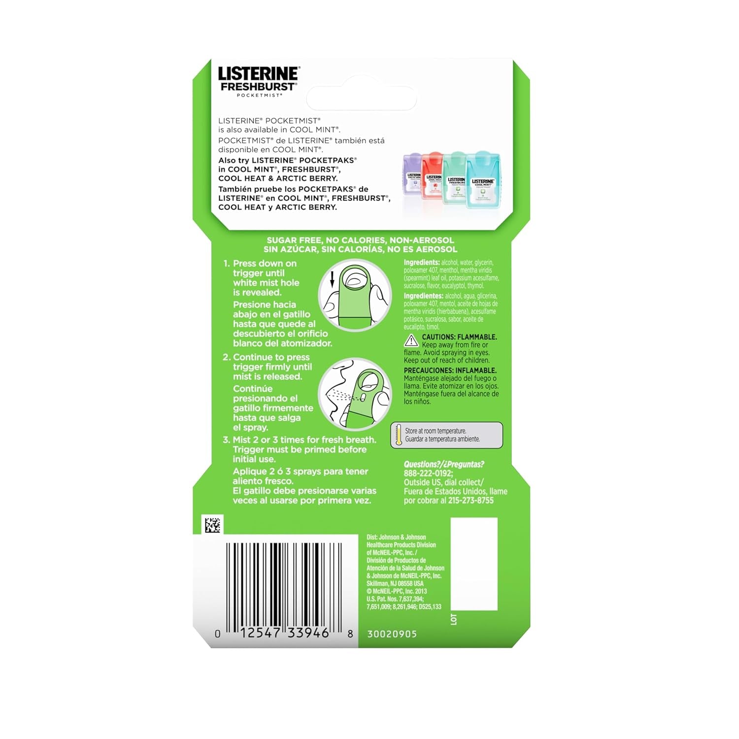 Freshburst Pocketmist Fresh Breath Oral Care Mist, Non-Aerosol Sugar-Free Minty Breath Refresher Spray to Kill 99% of Bad Breath Germs, Portable, Spearmint Flavor, 7.7 Ml, 6 Sprays