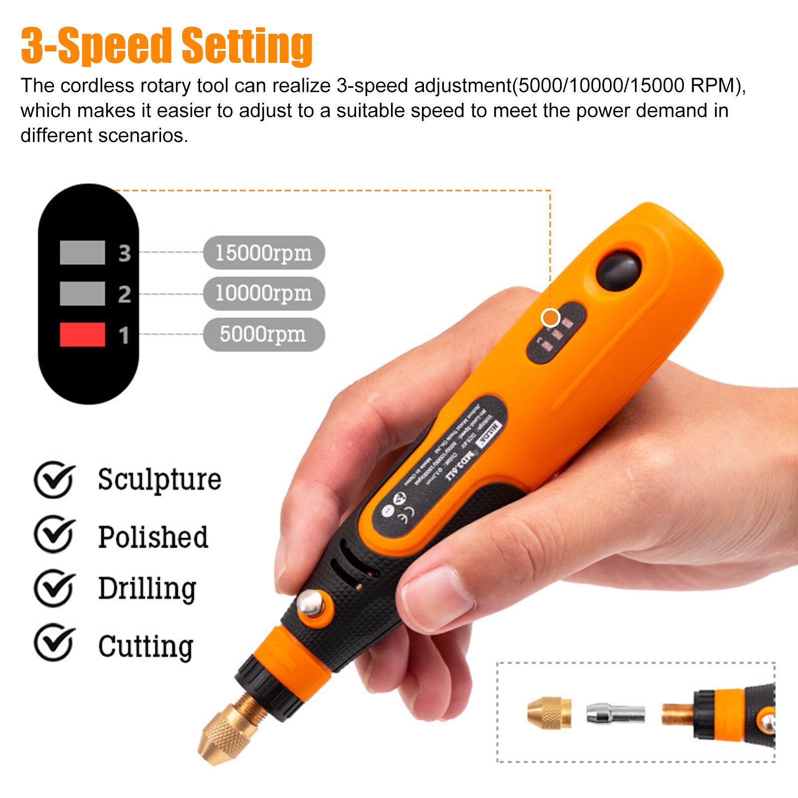 Cordless Grinder Rotary Tool Kit Battery Powered 3 Speeds with 46Pcs Accessories