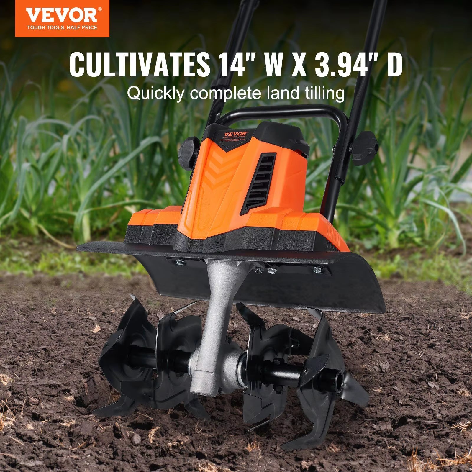 DB Wholesale 10 Amp Corded Electric Tiller 14\" Tilling Width & 3.94\" Depth Steel MN Tines Cultivator"
