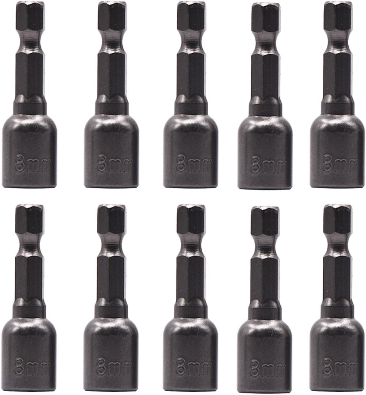 5/16 Nut Driver Magnetic Power 8Mm Socket Adapter Drill Impact Bit Set 1/4 Inch Hex for Power Tools, 10-Piece