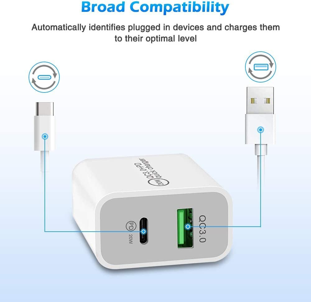 1000X Lot 20W PD Fast Wall Charger Dual Port Adapter USB C QC for Iphone Samsung