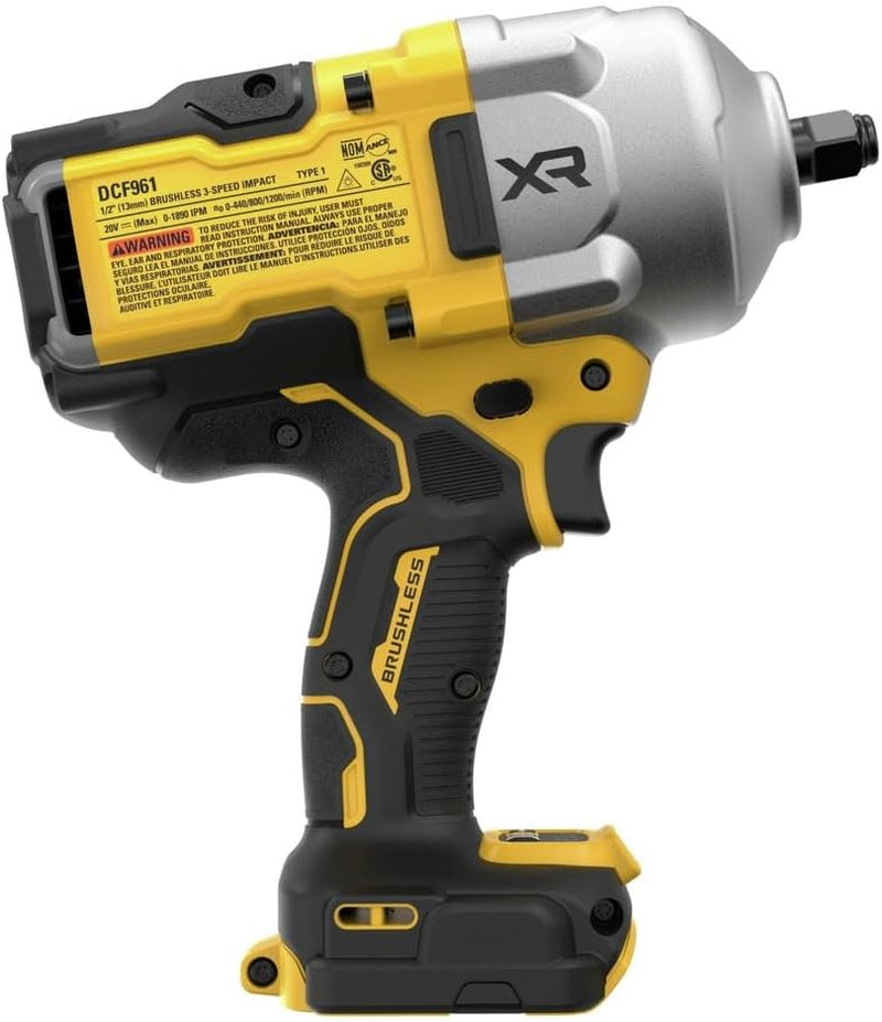 20V MAX Cordless Impact Wrench, 1/2" Hog Ring, High Torque, Brushless, Bare Tool Only (DCF961B)