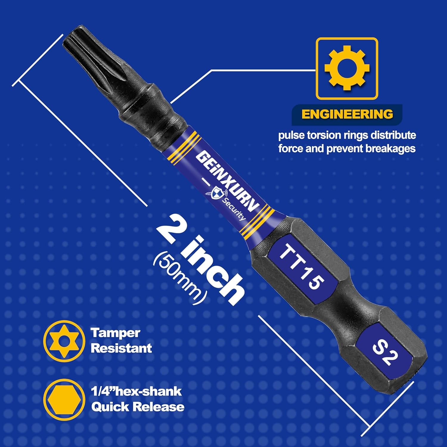 2 In. Security T15 Impact Magnetic Screwdriver Bit Set, 51 Pieces #15 Torx Head Power Bit Set, S2 Alloy Steel Hollow Star Bit Set with 1 Pcs Impact Bit Holder