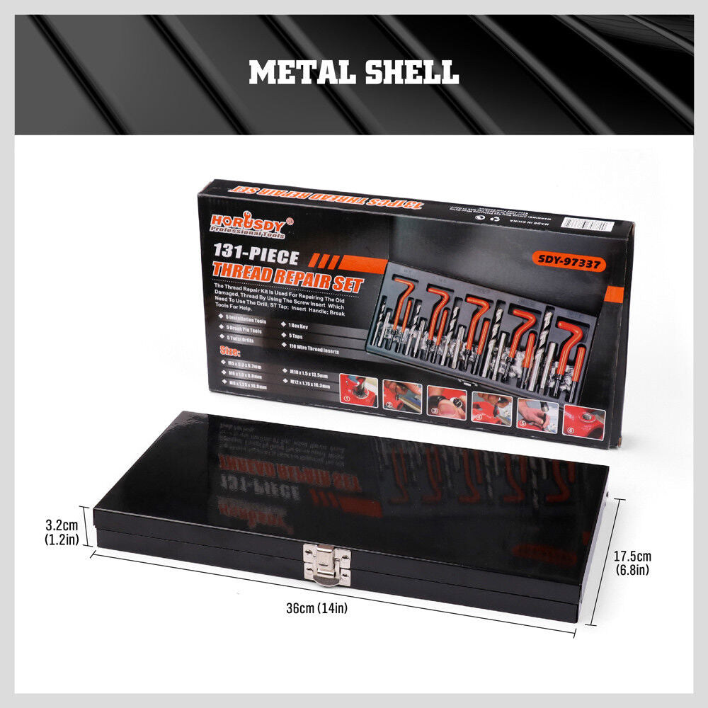 131PCS Helicoil Type Thread Repair Kit Rethread Stripped Metric M5 M6 M8 M10 M12