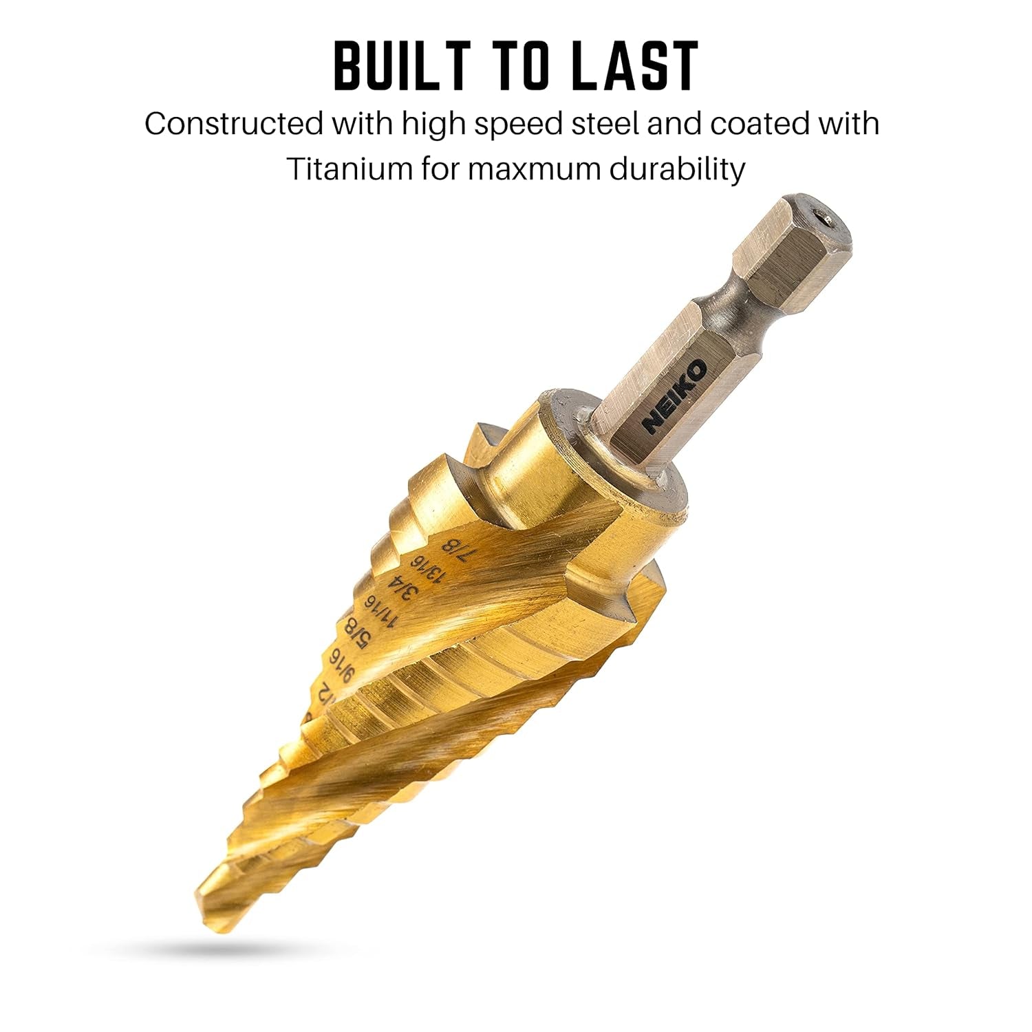 10180A Steel Spiral Quick-Change Step Drill Bit for Metal with 4-Flute Spiral Grooved Design, Nitride-Coated High-Speed Steel Multitool with 12 Sizes in 1 Step Bit, Unibit, Hole Drill Bit