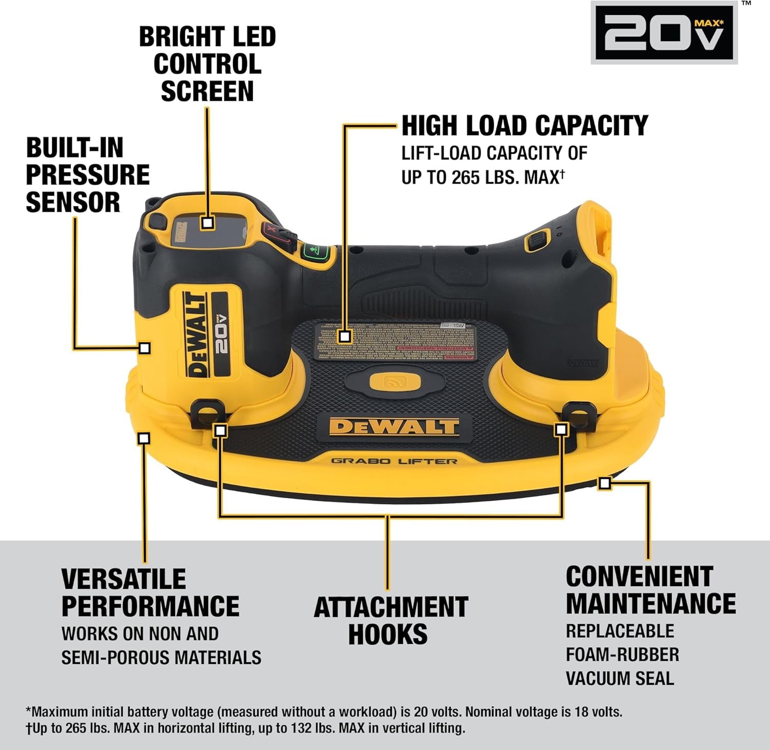 20V MAX Cordless GRABO Suction Lifter, Bare Tool Only, Lift-Load Capacity of up to 265 Lbs. (DCE592B)