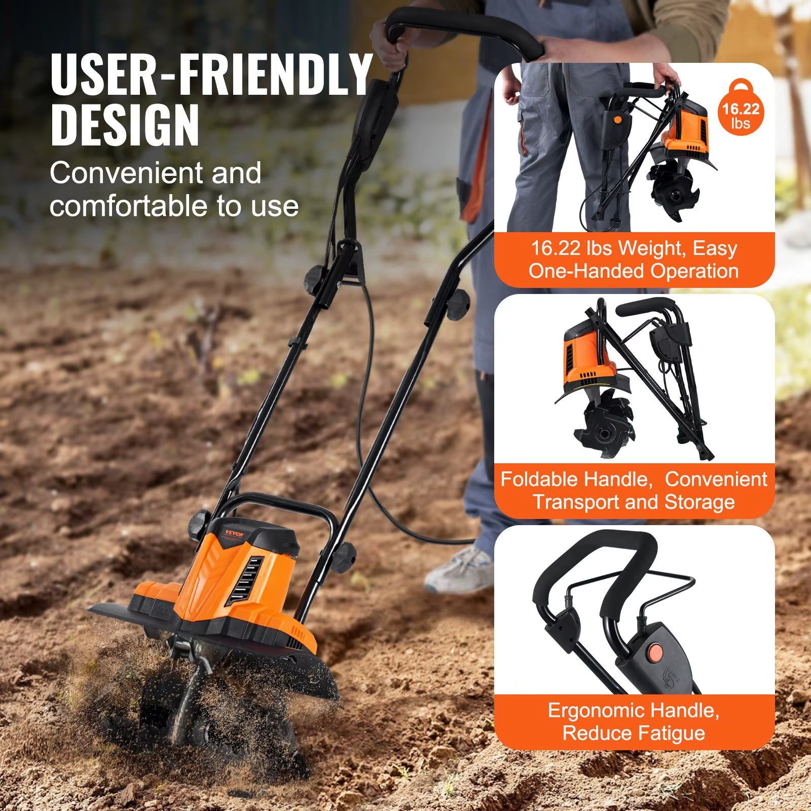 DB Wholesale 10 Amp Corded Electric Tiller 14\" Tilling Width & 3.94\" Depth Steel MN Tines Cultivator"