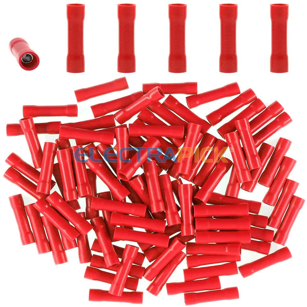 200PCS Insulated Straight Electrical Wire Connectors Butt Splice Crimp Terminals