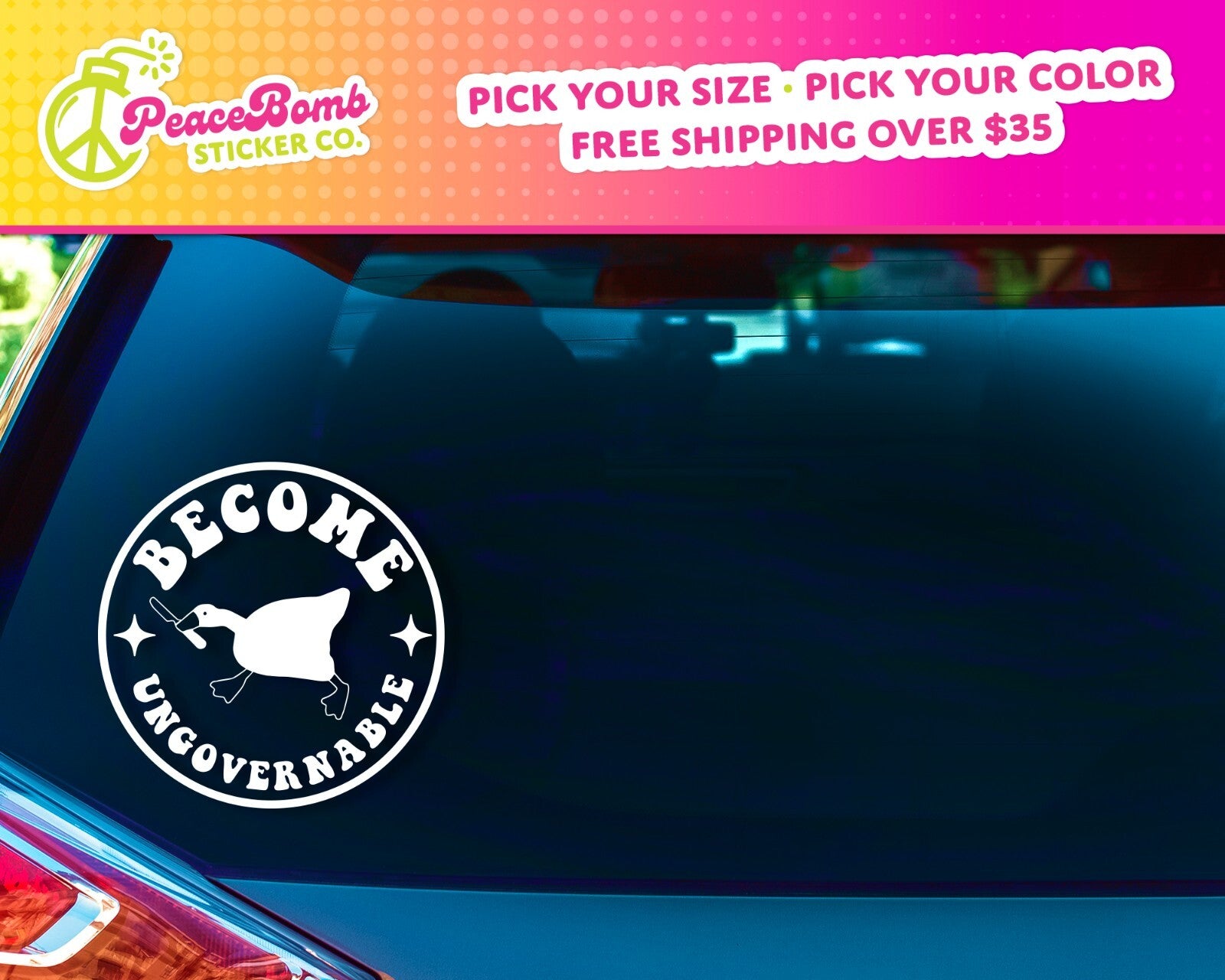 Goose Vinyl Decal Become Ungovernable - Funny Car Decal, Political Car Decal