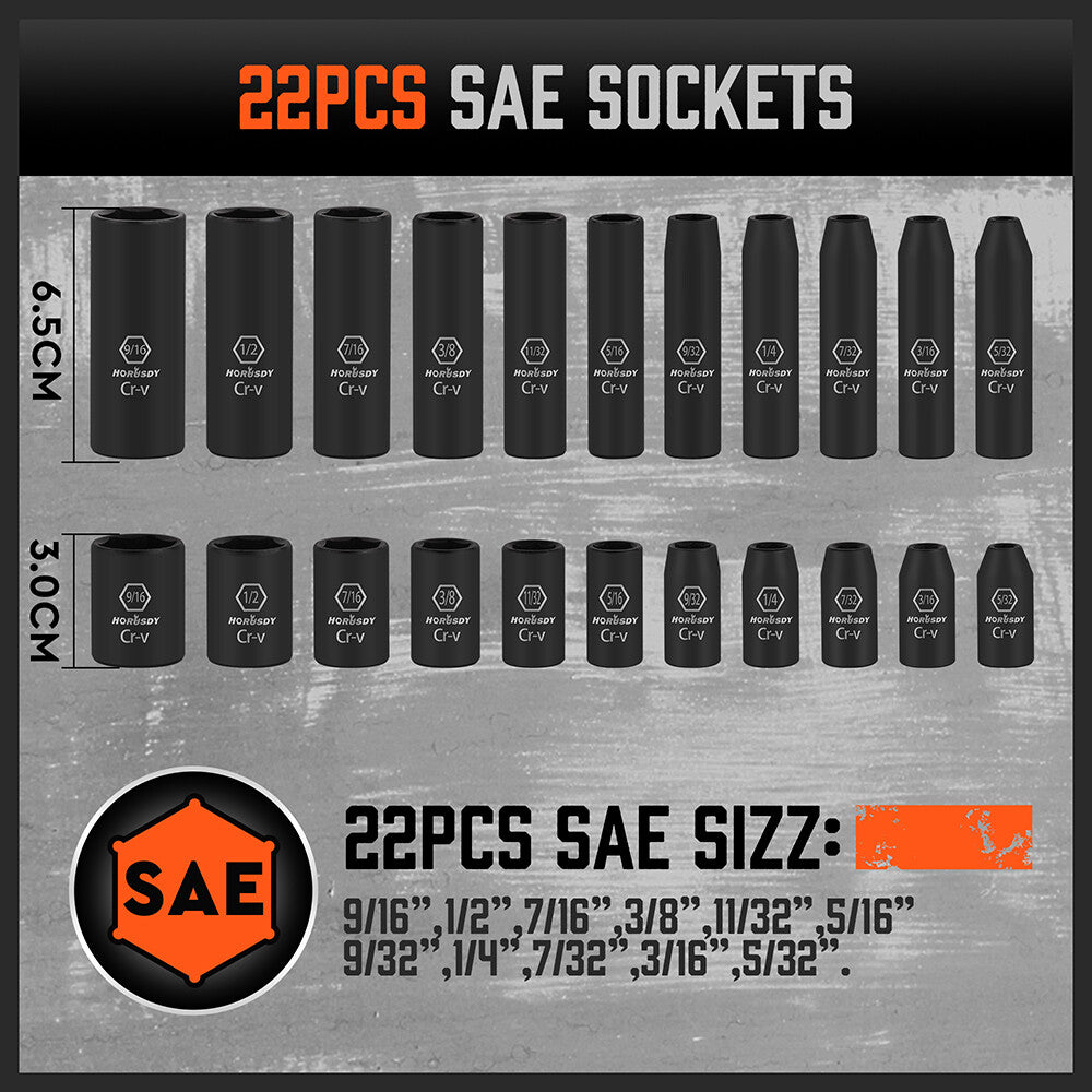 56PC 1/4" Drive Impact Deep Socket Set Extension Bar Universal Joint SAE Metric