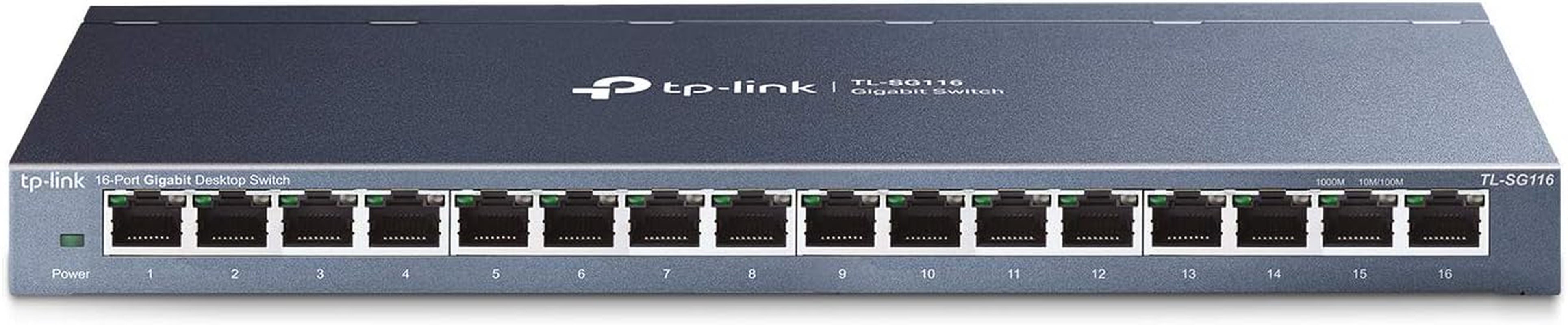 16 Port Gigabit Ethernet Network Switch, Desktop/ Wall-Mount, Fanless, Sturdy Metal W/ Shielded Ports, Traffic Optimization, Unmanaged (TL-SG116) Black