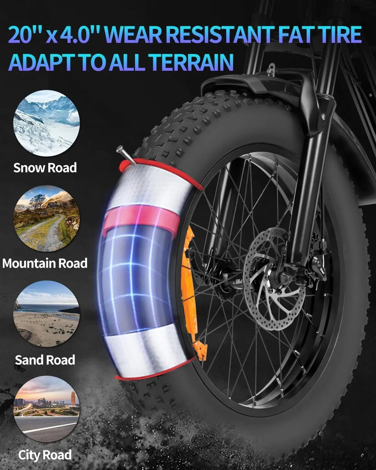 Q20 Lite Electric Bike for Adult 1200W 48V 15Ah 20" Fat Tire Mountain Urban Off-Road Dirt E-Bike CE Certified