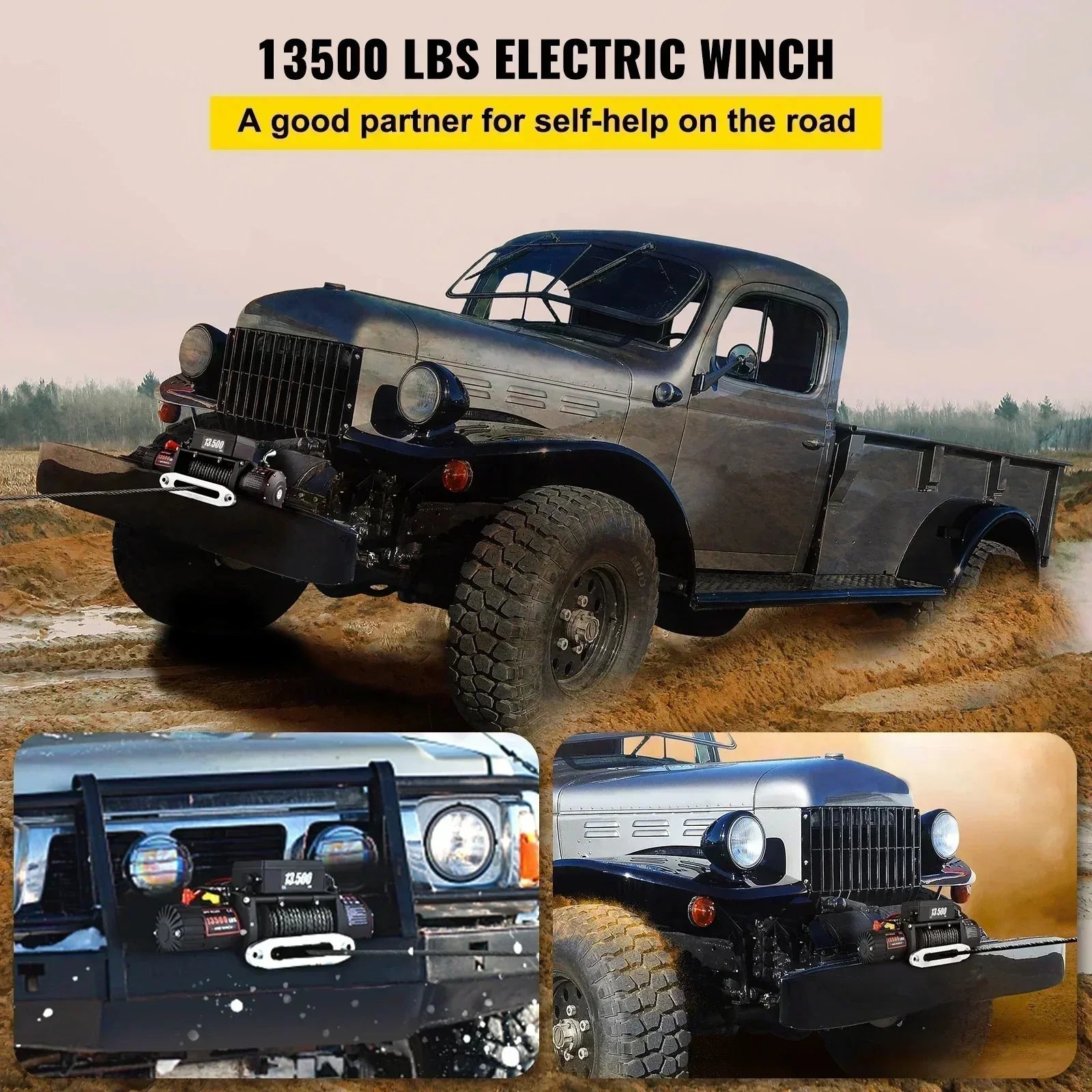 13500LBS Electric Truck Winch 12Velectric Winch ATV Synthetic Rope with Remote Control Fortowing SUV Car Trailer ATV Truck