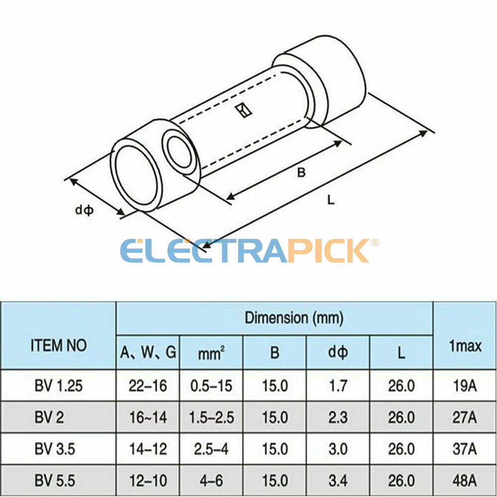 200PCS Insulated Straight Electrical Wire Connectors Butt Splice Crimp Terminals