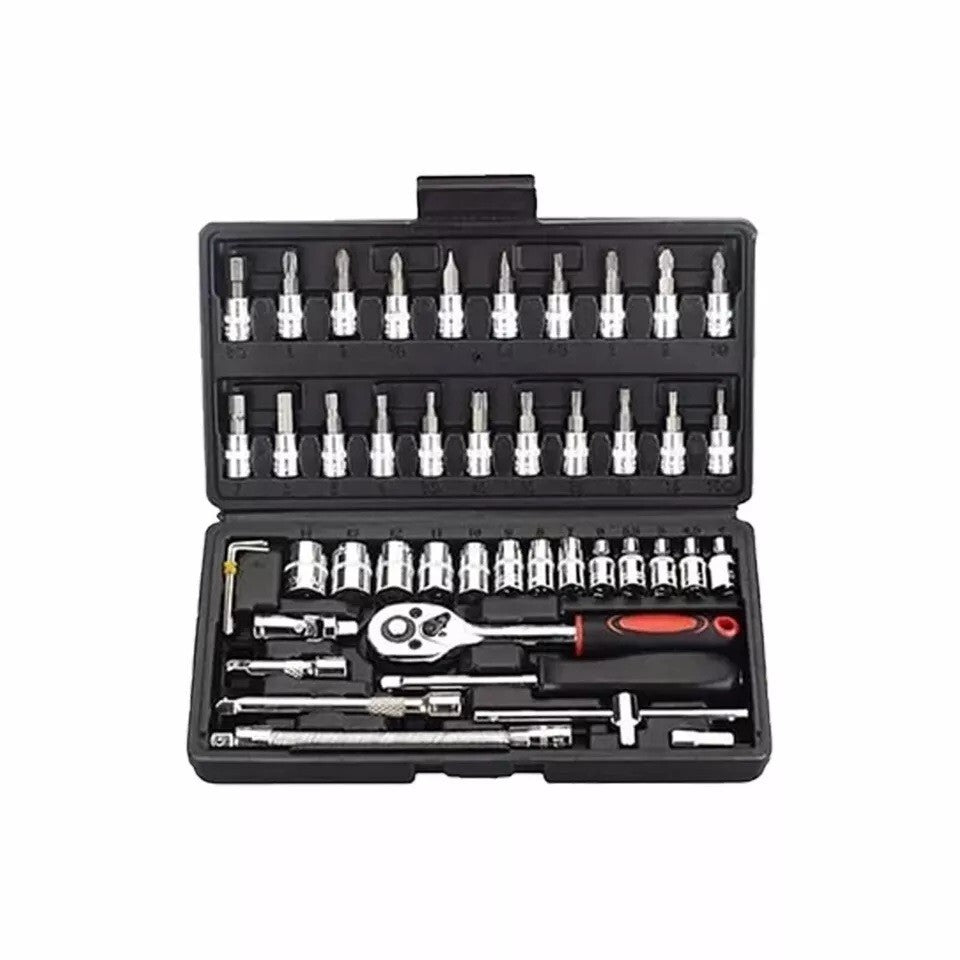 46Pcs Socket Set Car Repair Tool Ratchet Torque Wrench Kit 1/4" Drive with Box