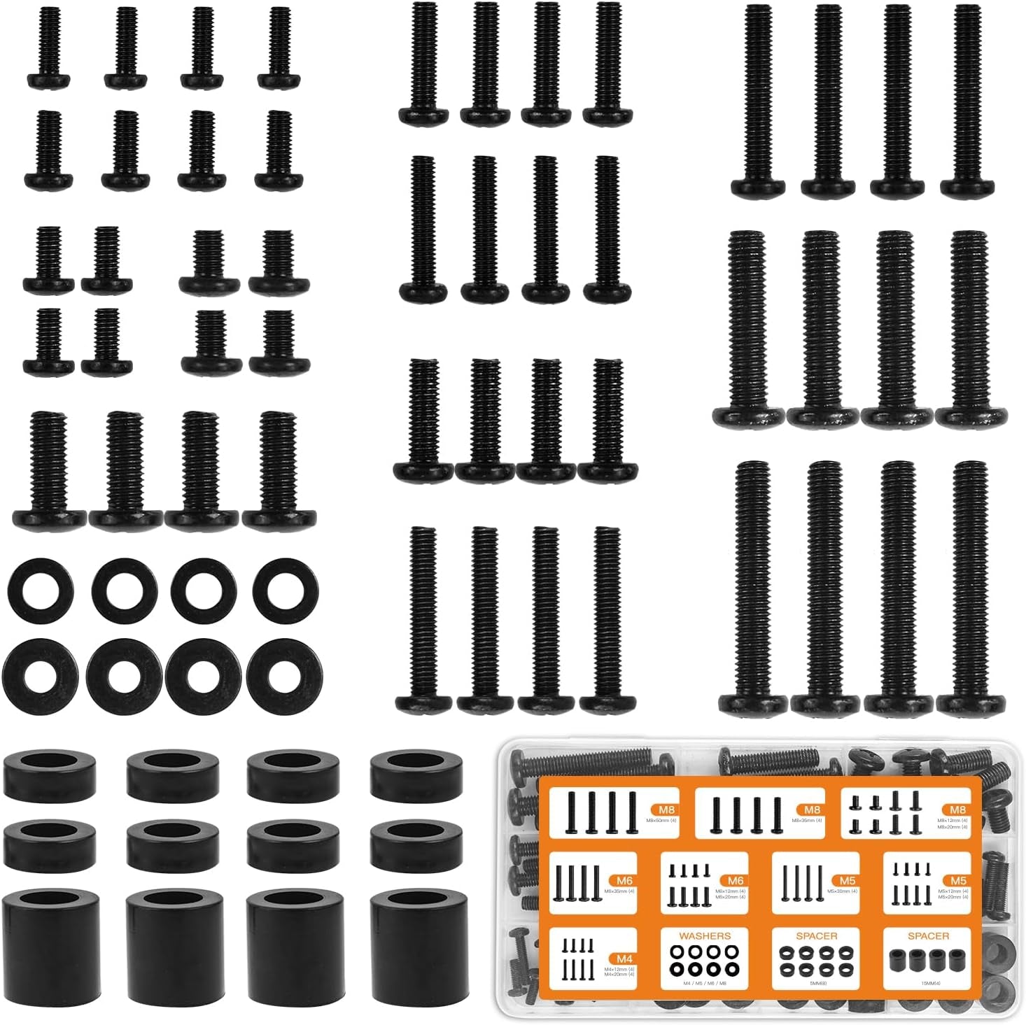 Universal TV Mounting Hardware Screw Kit Set with Box - M4 M5 M6 M8 Screws and Washers Spacers, Replacement Screws for TV VESA Mounting, Fits Most Tv/Monitor up to 80 Inch
