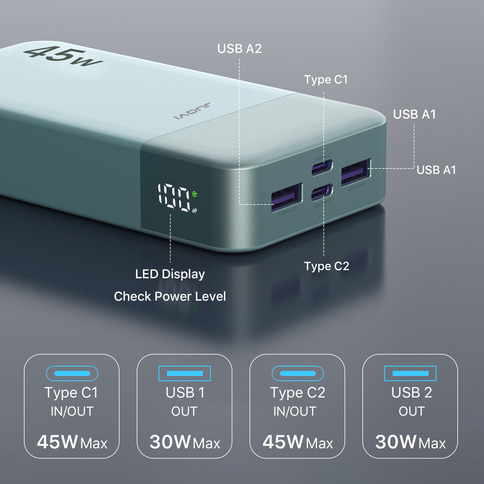 Power Bank 20000Mah 45W Portable Charger External Battery Backup for Cell Phone