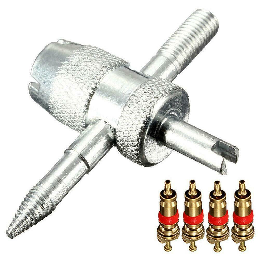 4Way Car Tyre Valve Repair Tool & 4 Pcs Tire Stem Core Remover Installers P7K9