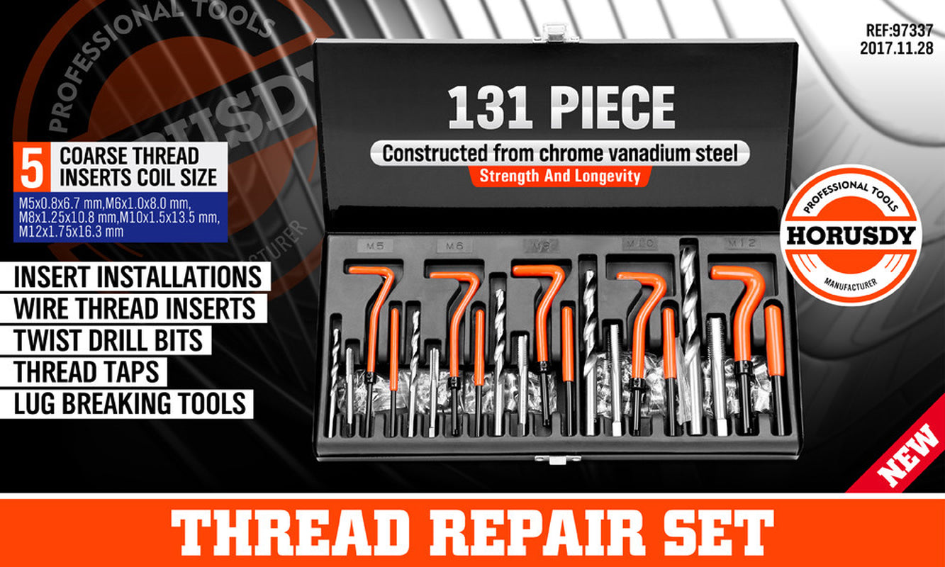 131PCS Helicoil Type Thread Repair Kit Rethread Stripped Metric M5 M6 M8 M10 M12